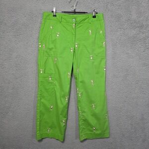 Lilly Pulitzer Green Embroidered Golf Ankle Pants Size 4 Lightweight Stretch